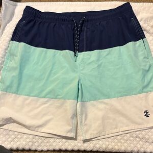 Navy and Aqua Men's Swim Trunks